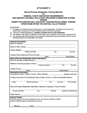 Manure Process Wastewater Tracking Manifest