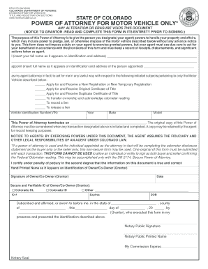 Bill Of Sale Form Colorado Power Of Attorney For Motor Vehicle Only