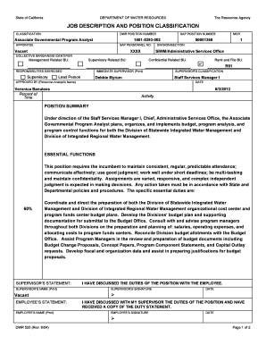 California Job Description and Position Classification Form
