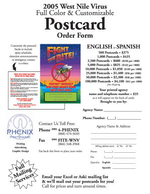 West Nile Virus Postcard Order Form