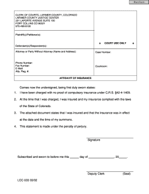 Affidavit of Insurance