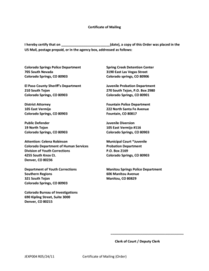 Certificate of Mailing