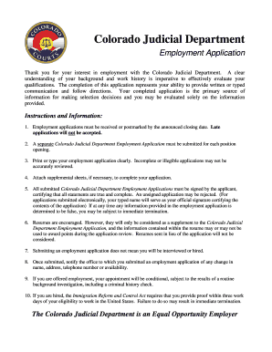 Colorado Judicial Department Employment Application - courts state co