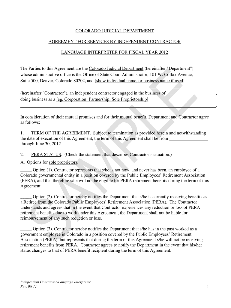 The Parties to this Agreement are the Colorado Judicial Department (hereinafter "Department") - cour Preview on Page 1