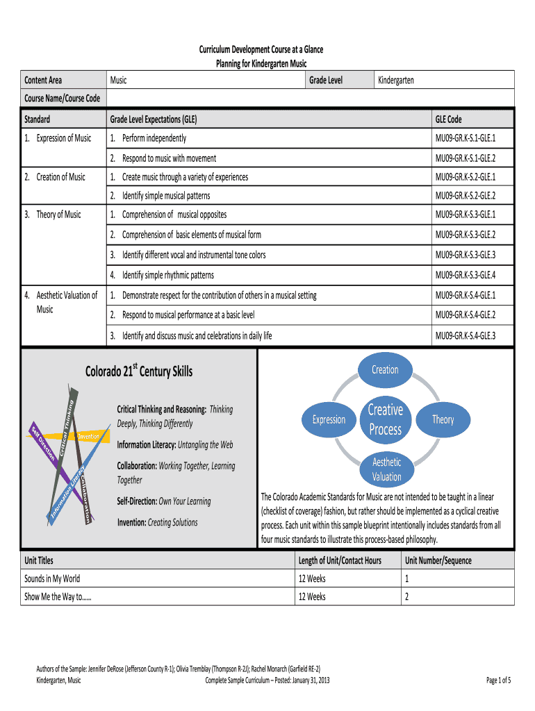 Planning for Kindergarten Music - cde state co Preview on Page 1