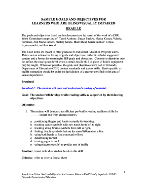 Braille Reading and Writing Goals for Visually Impaired Students