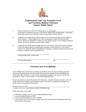 Neighborhood Field Trip Permission Form and Newsletter/Bulletin ... - bcn boulder co