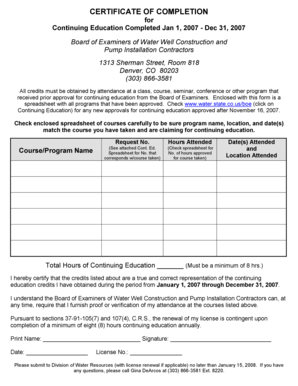 Certificate of Completion for Continuing Education