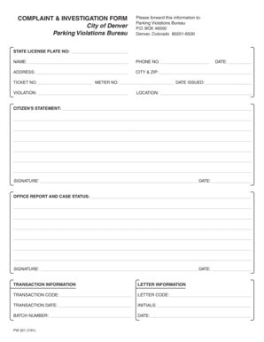 Denver Parking Violation Complaint Form