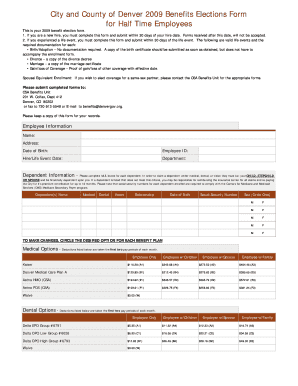 2009 Denver Half Time Employee Benefits Election Form