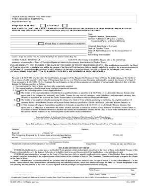 Colorado Deed of Trust Release Form