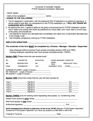 University of Colorado Hospital Pyxis Password Verification Statement