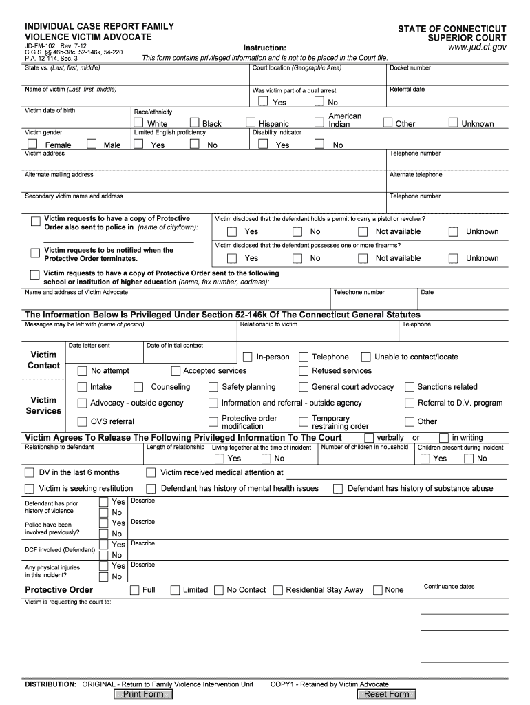 Individual case report family violence victim advocate - CT - jud ct Preview on Page 1