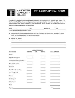 2011-2012 Financial Aid Appeal Form