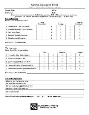 Printable course evaluation form template - Final Evaluation Form-Regular Courses.doc - qvcc commnet