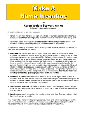 Delaware Home Inventory Form