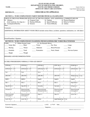 Delaware Child Health Appraisal Form