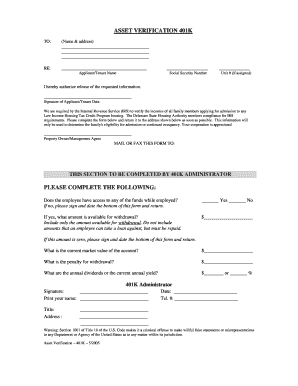 401K Asset Verification Form