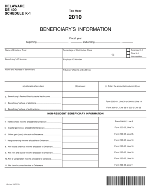 Delaware Schedule K-1 2010
