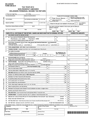 Delaware Non-Resident Amended Personal Income Tax Return