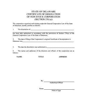 Delaware Non-Stock Corporation Dissolution Certificate