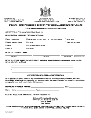 Delaware Criminal Background Check Authorization Form