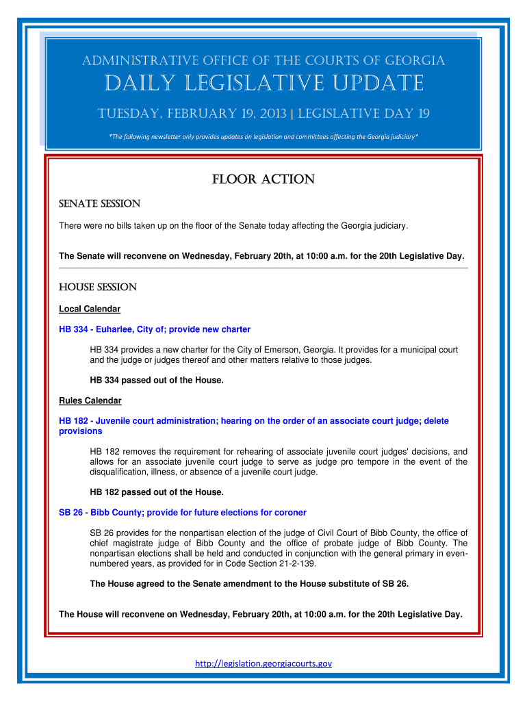 *The following newsletter only provides updates on legislation and committees affecting the Georgia  Preview on Page 1