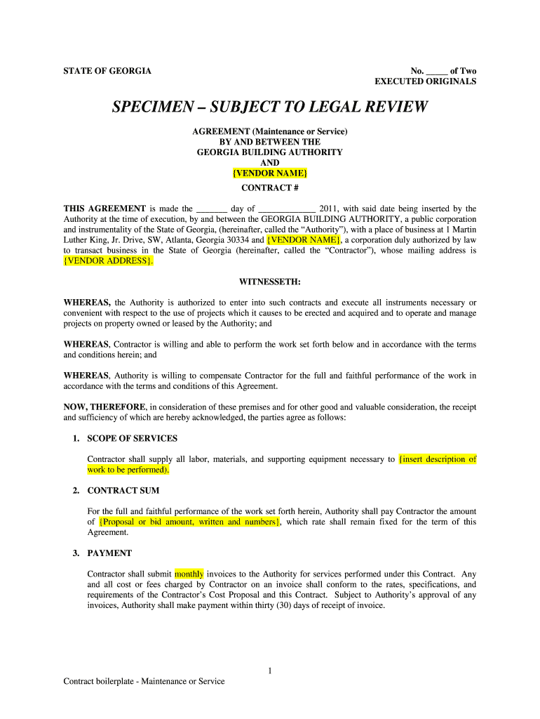 Fillable Online AGREEMENT (Maintenance or Service) Fax Email Print ...
