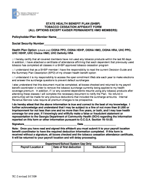 Georgia Tobacco Cessation Affidavit Form