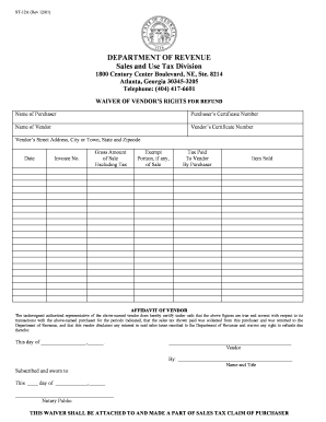 Georgia Waiver of Vendor’s Rights for Refund