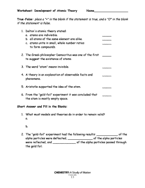 Development Of Atomic Theory Worksheet Pdf Answer Key - Fill and Sign  Printable Template Online