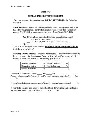 SMALL OR MINORITY BUSINESS FORM - gsfc