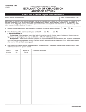 Hawaii Amended Return Schedule