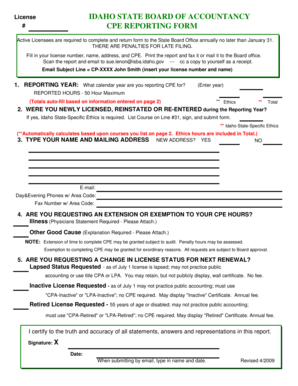 Idaho CPE Reporting Form