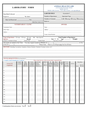 Animal Health Lab Form 2230