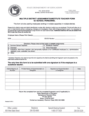 Multiple District Assignment Substitute Teacher Form