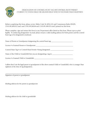 Idaho Control Hunt Tag Designation Form