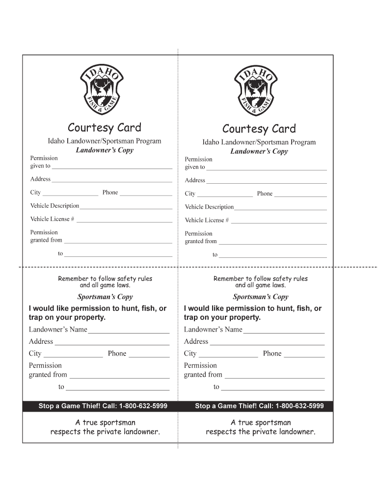 Landowner Sportsman Courtesy Card Landowner Sportsman Courtesy Card - fishandgame idaho Preview on Page 1
