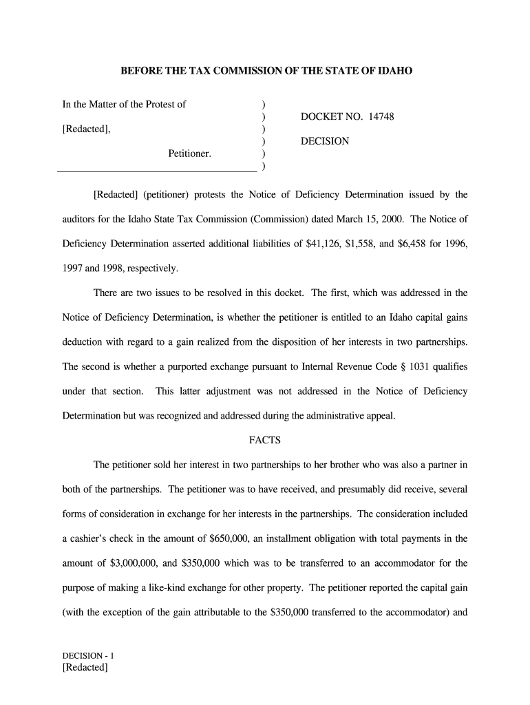 14748 DECISION Redacted (petitioner) protests the Notice of Deficiency Determination issued by the a Preview on Page 1