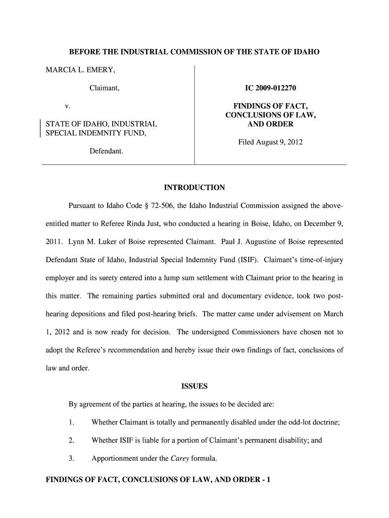 Emery v State of Idaho, Industrial Special Indemnity - the Idaho - iic idaho Preview on Page 1