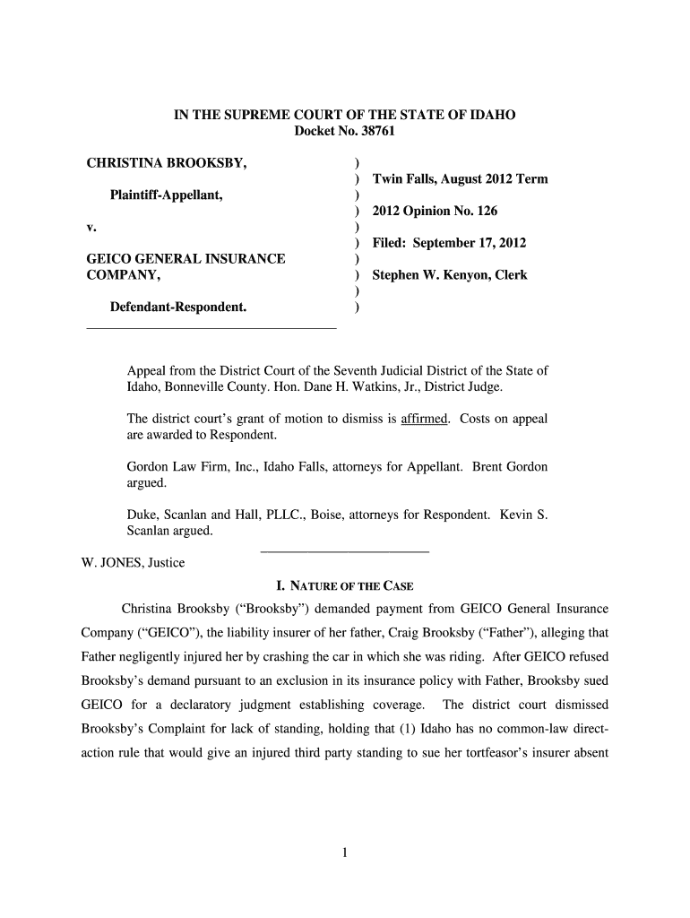 Christina Brooksby v GEICO - Idaho State Judiciary Preview on Page 1