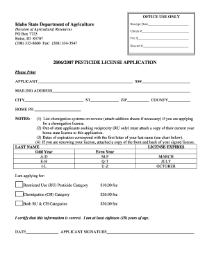 Idaho Pesticide License Application