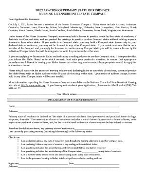 Declaration of Primary State of Residence