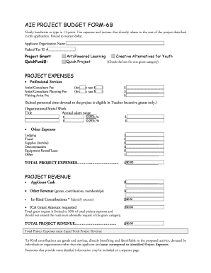 Art project budget fillable form