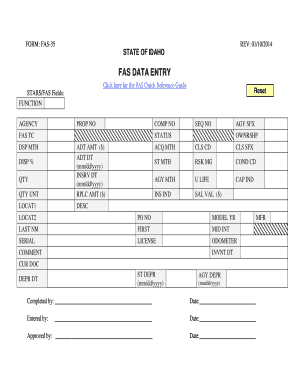 Idaho FAS Data Entry Form
