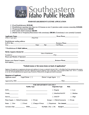 Food Establishment License Application
