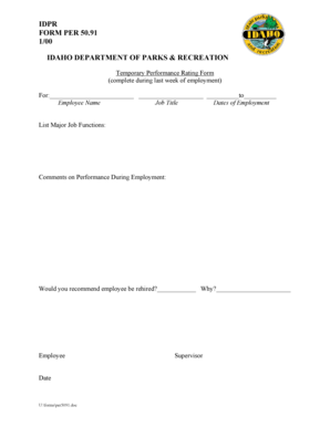 Idaho Temporary Performance Rating Form