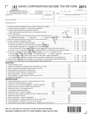Idaho Corporation Income Tax Return 2011