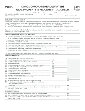 Idaho Corporate Headquarters Real Property Improvement Tax Credit Form 81
