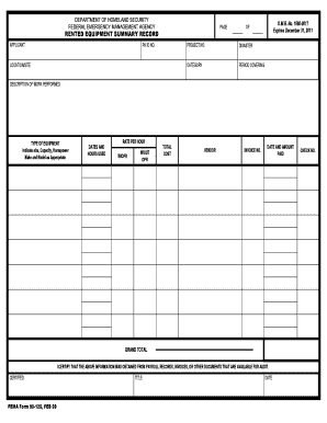 FEMA Rented Equipment Summary Record